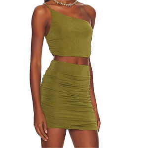 All The Ways x Revolve Denice Mini Skirt Ruched Olive Green Club Party Womens XS